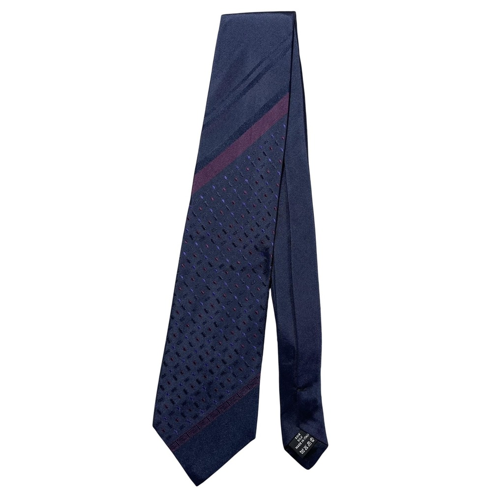 Versace Tie Mens One Size Blue Geometric Classic Width Pointed Silk Necktie
